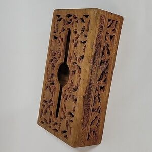 Vintage Mid-Century Carved Wooden Hinged Tissue Box Holder